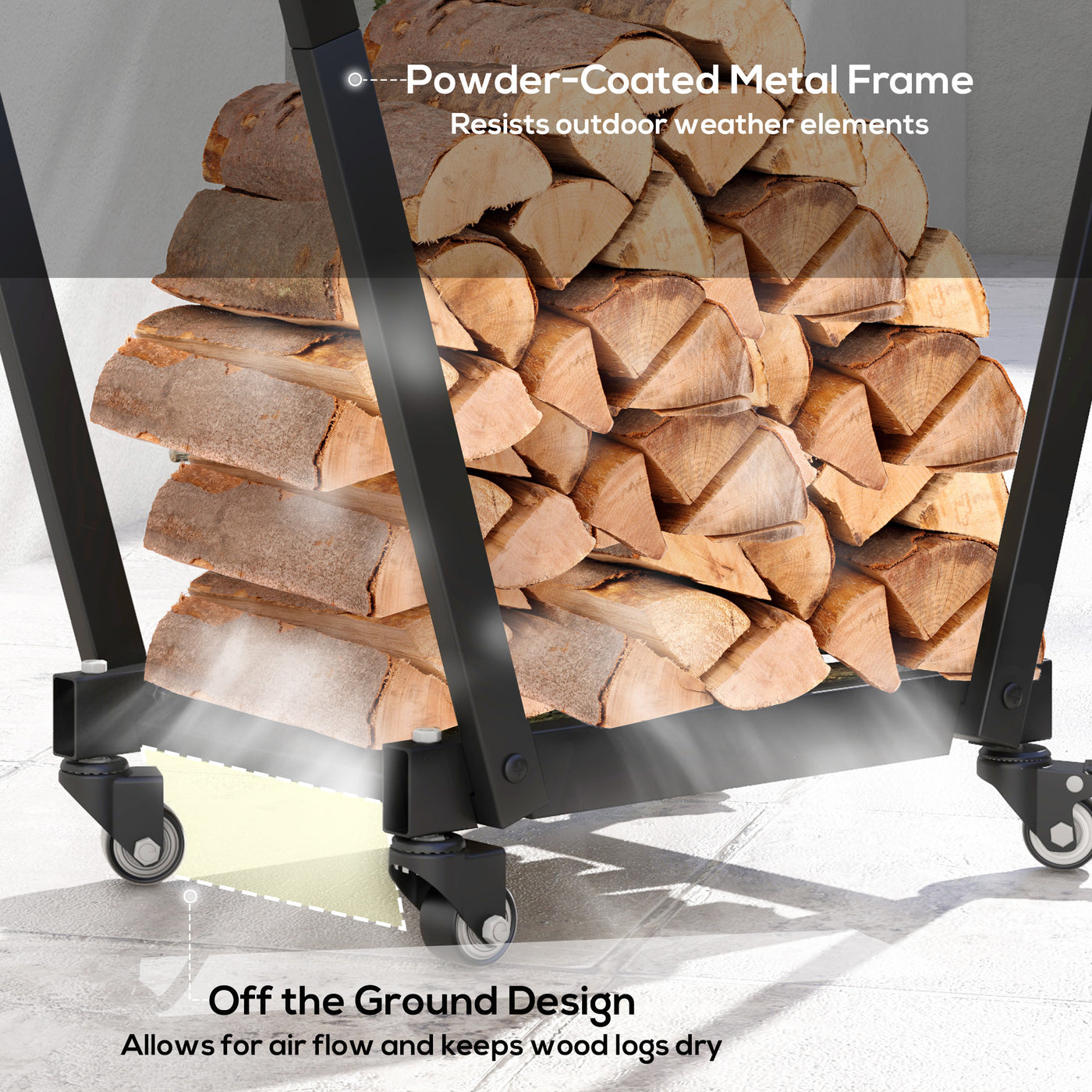 31 Inch Firewood Rack Outdoor, Heavy Duty Log Rack with Swivel Casters, Indoor Fire Wood Holders for Fireplace, Black