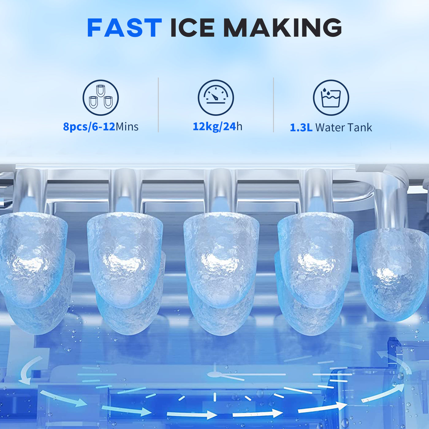 Portable Ice Maker Countertop with Handle, Self Cleaning Ice Maker Machine with Scoop and Basket, 26lbs/24Hrs, Black