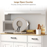 Tall Kitchen Pantry, 6 Doors, 2 Drawers, Adjustable Shelves & Worktop, Rustic Storage Cabinet for Living Room White