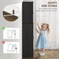 64" Tall Kitchen Pantry Cabinet with Spice Racks and Adjustable Shelves, Black Wood Grain
