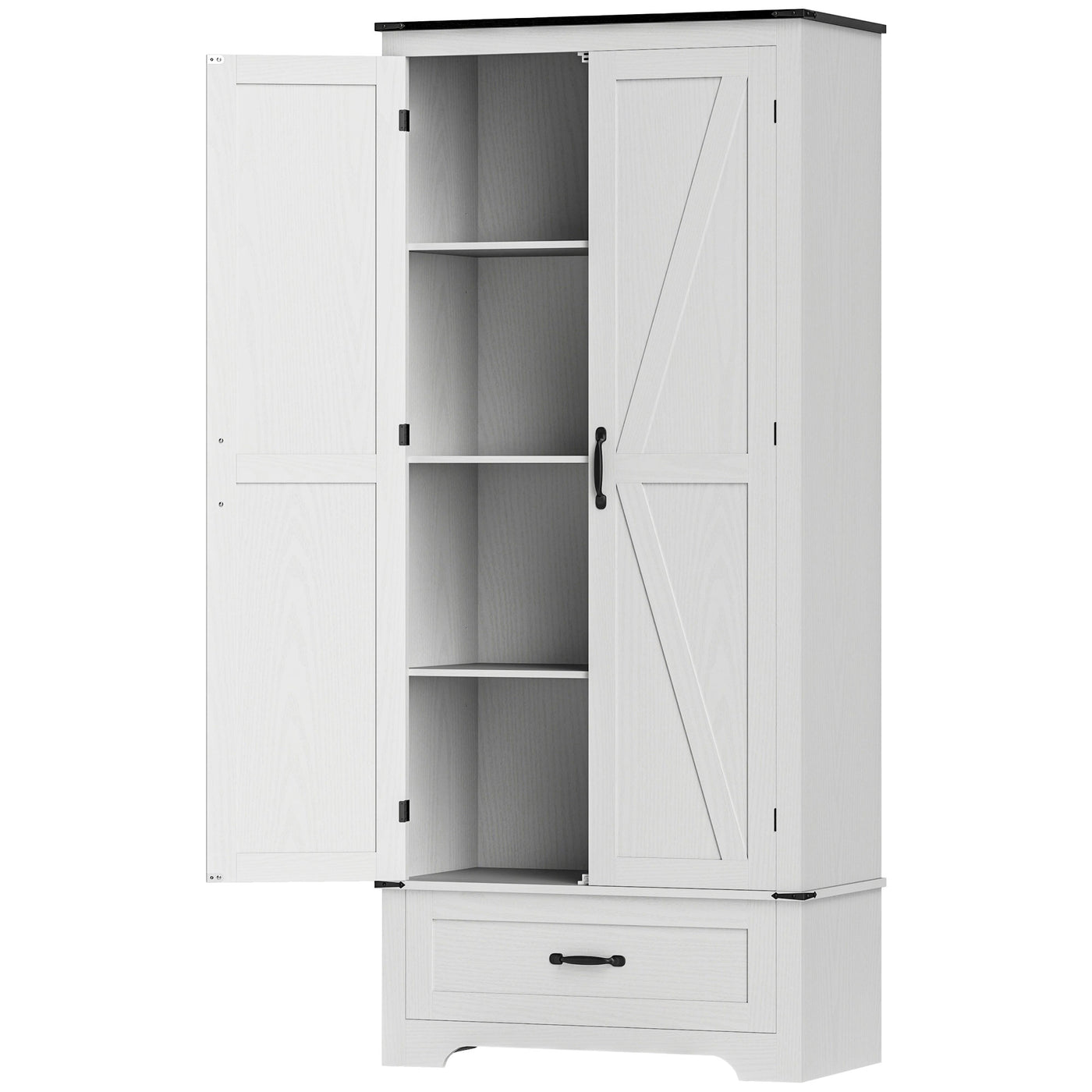 72" Farmhouse Pantry Cabinet with Adjustable Shelves, Kitchen Pantry Cabinet with 2 Doors, White Wood Grain