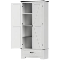 72" Farmhouse Pantry Cabinet with Adjustable Shelves, Kitchen Pantry Cabinet with 2 Doors, White Wood Grain