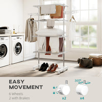 Garment Drying Rack Stainless Steel Folding Clothes Hanging Rack with Side Wings Castors for Indoor Outdoor White
