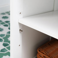 Modern Bathroom Floor Cabinet with Open Shelf, Freestanding Storage Organizer Unit with Single Door for Home Office, Living Room, White