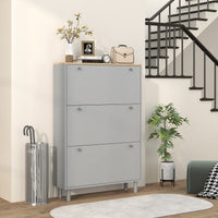 Entryway Shoe Storage Small Modern Flip-Flop Shoe Cabinet with 3 Flip Drawers Adjustable Shelves for 24 Pairs of Shoes, Grey