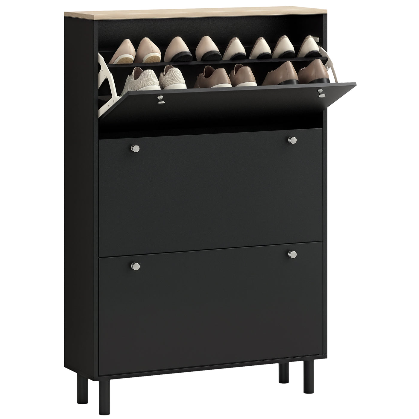 Shoe Storage with 3 Flip Drawers and Adjustable Shelves, Entryway Shoe Storage Cabinet for 24 Pairs of Shoes, Black