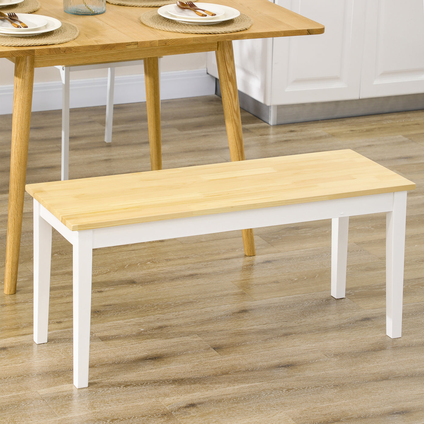 40" Wood Dining Bench for 2 People, Wooden Bench Seat for Kitchen, Dining Room, Entryway, Natural