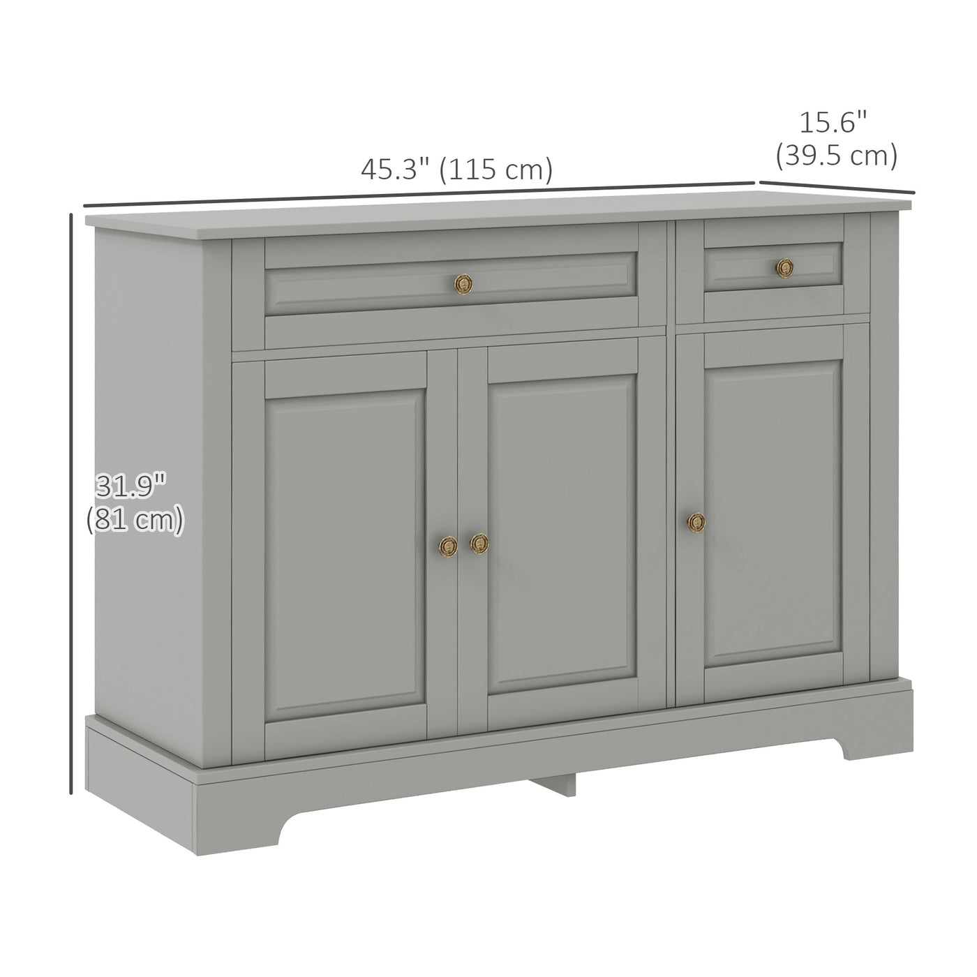 Modern Sideboard Cabinet, Buffet Cabinet with 2 Drawers and Adjustable Shelves, Buffets Tables for Dining Room, Grey