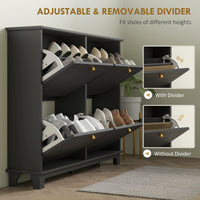 Modern Shoe Storage Cabinet, Narrow Shoe Cabinet with 4 Flip Drawers, Adjustable Shelves, 5 Legs for Entryway, Black