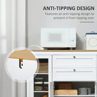 Buffet Cabinet Sideboard with 2 Drawers, 3 Storage Cabinets, Glass Doors and Adjustable Shelves, White