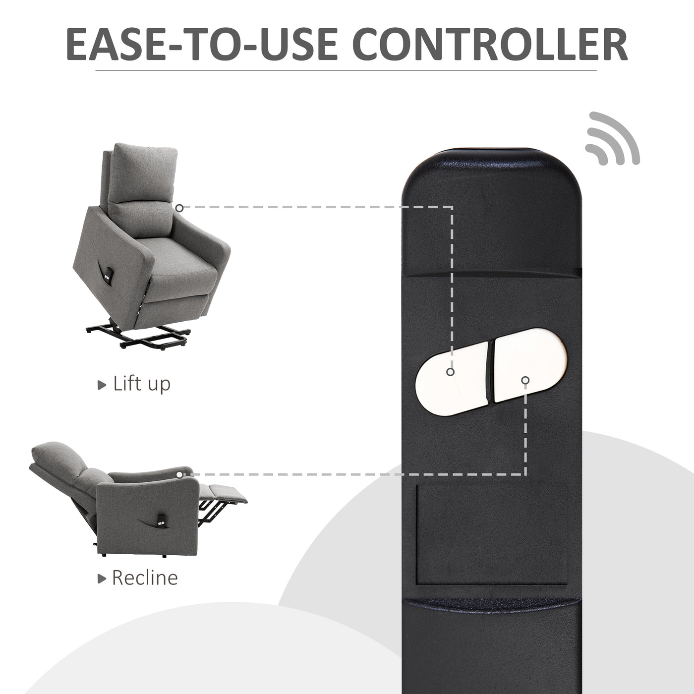 Electric Lift Recliner Chair Rising Power Chaise Lounge Fabric Sofa with Remote Control & Side Pocket for Living Room