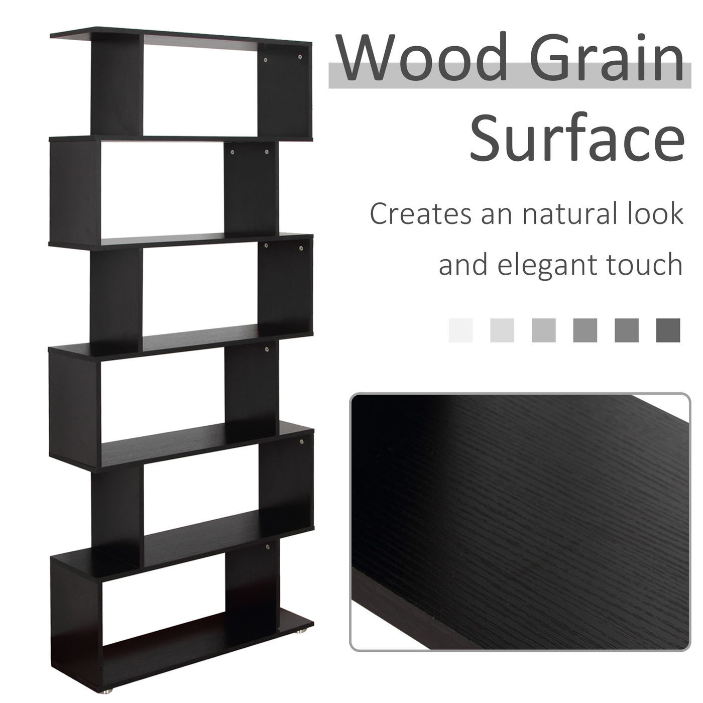 Wooden S Shape Bookcase 6 Shelves Storage Display Home Office Furniture