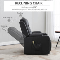 Power Lift Recliner Chair for Elderly, PU Leather Electric Recliner Chair with Footrest, Remote Control, Side Pockets and Cup Holders for Living Room, Black