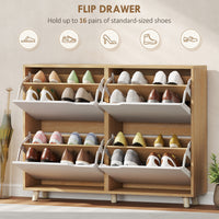 Narrow Shoe Cabinet, Shoe Storage Cabinet with 4 Flip Drawers and Adjustable Shelves for 16 Pairs of Shoes, White