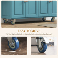 Kitchen Island with Storage, Rolling Kitchen Island with Drop Leaf, Rubber Wood Top and Adjustable Shelves, Light Blue