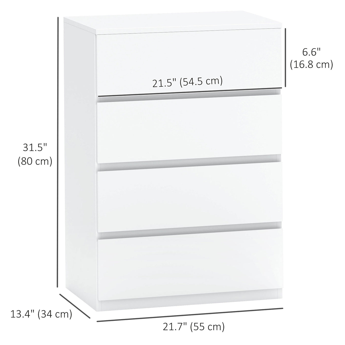 4 Drawer Chest Storage Cupboard Freestanding Drawer Unit, White