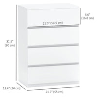 4 Drawer Chest Storage Cupboard Freestanding Drawer Unit, White