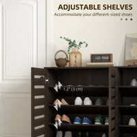 Narrow Shoe Cabinet with Slatted Doors, Adjustable Shelves for 20 Pairs of Shoes, Shoe Cabinet for Entryway, Dark Brown