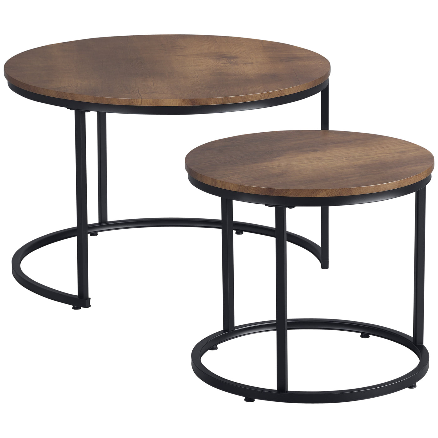 Nesting Tables, 29" Round Coffee Table Set of 2, Modern Side Tables for Living Room with Metal Base, Rustic Brown