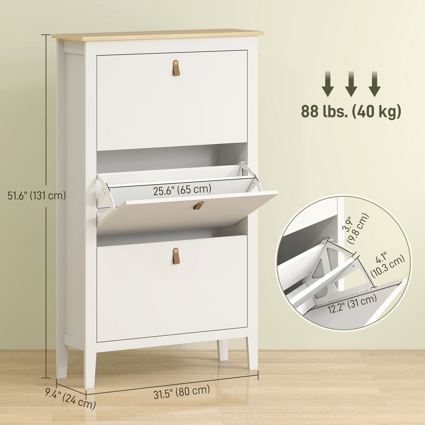 Narrow Shoe Cabinet with 3 Flip Drawers, Adjustable Shelves for Entryway, Holds 15-21 Pairs, White