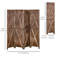 4-panel Wall Partition Farmhouse Room Separator with Foldable Design Wooden Frame 5.6FT, Walnut