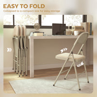 4 Pack Folding Chairs with Padded Seats, Velvet Portable Party Chairs with Steel Frame, Beige