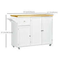 Rolling Kitchen Island with Storage, Utility Kitchen Island Cart with Drawer, Cabinets, Towel Rack and Rubber Wood Top