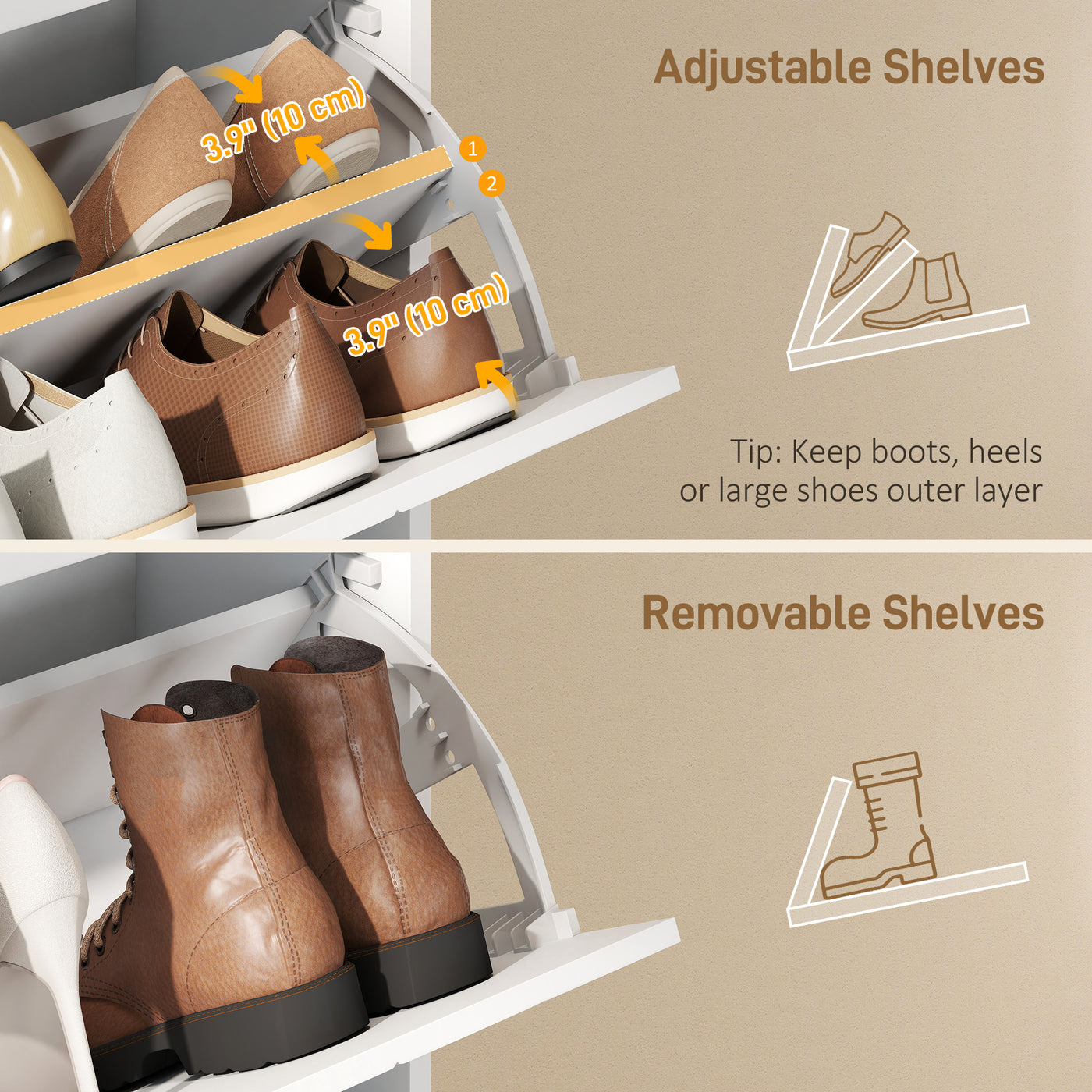 Shoe Cabinet with 3 Flip Drawers, Modern Narrow Shoe Storage Cabinet with Adjustable Shelves, White