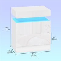 Nightstand Set of 2, End Side Tables with LED Lights, Bedside Tables with 2 Drawers, for Bedroom, White