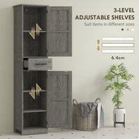 67" Tall Bathroom Cabinet, Narrow Bathroom Storage Cabinet with Drawer, Barn Doors and Adjustable Shelves, Dark Grey