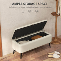 40" Ottoman with Storage, Linen Upholstered Storage Ottoman Bench with Steel Legs for Living Room, Bedroom Cream White