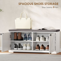 Shoe Storage Bench with Padded Seat, Entryway Bench Holds up to 352 lb, Shoe Organizer, 8 Pairs, White Wood Grain