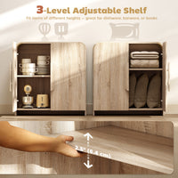 Sideboard Buffet Cabinet, 31.5" Modern Kitchen Storage Cabinet with Soft-Close Door and Adjustable Shelf, Natural Wood