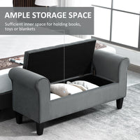 Button Tufted Storage Ottoman Bench, End of Bed Bench with Rolled Arms, Storage Chest for Living Room, Entryway, Grey