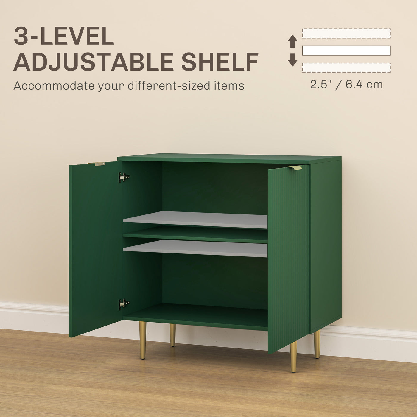 Modern Kitchen Storage Cabinet, Sideboard Buffet Cabinet with Adjustable Shelves and Metal Legs for Kitchen, Green