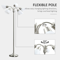 Arc Tree Floor Lamp with 5 Adjustable Rotating Lights, Modern Standing Gooseneck Reading Light for Living Room Bedroom Office, Satin Nickel