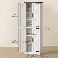 72" Pantry Cabinet, Farmhouse Freestanding Kitchen Storage Cabinet with Adjustable Shelves for Dining Room, White