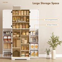 Tall Pantry Cabinet, 64" Storage Cabinet with Adjustable Shelves and 8 Door Spice Racks for Kitchen, Dining Room, White