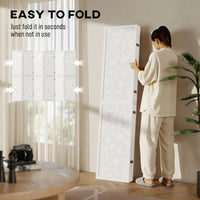 6 Panel Room Divider, 5.6 FT Lightweight Folding Privacy Screen with Geometric Pattern for Living Room, Bedroom, White