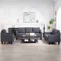 3 Seater Sofa, Modern Couch with Pocket Spring, Linen Upholstered, Thick Padded, Charcoal Grey