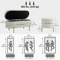 Upholstered Bedroom Bench, Channel Tufted Ottoman Bench with Thick Padding and Metal Legs, Cream White
