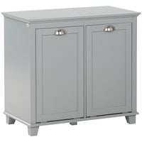 Tilt-Out Laundry Storage Cabinet, Bathroom Storage Organizer with Two-Compartment Tilt Out Hamper, Grey