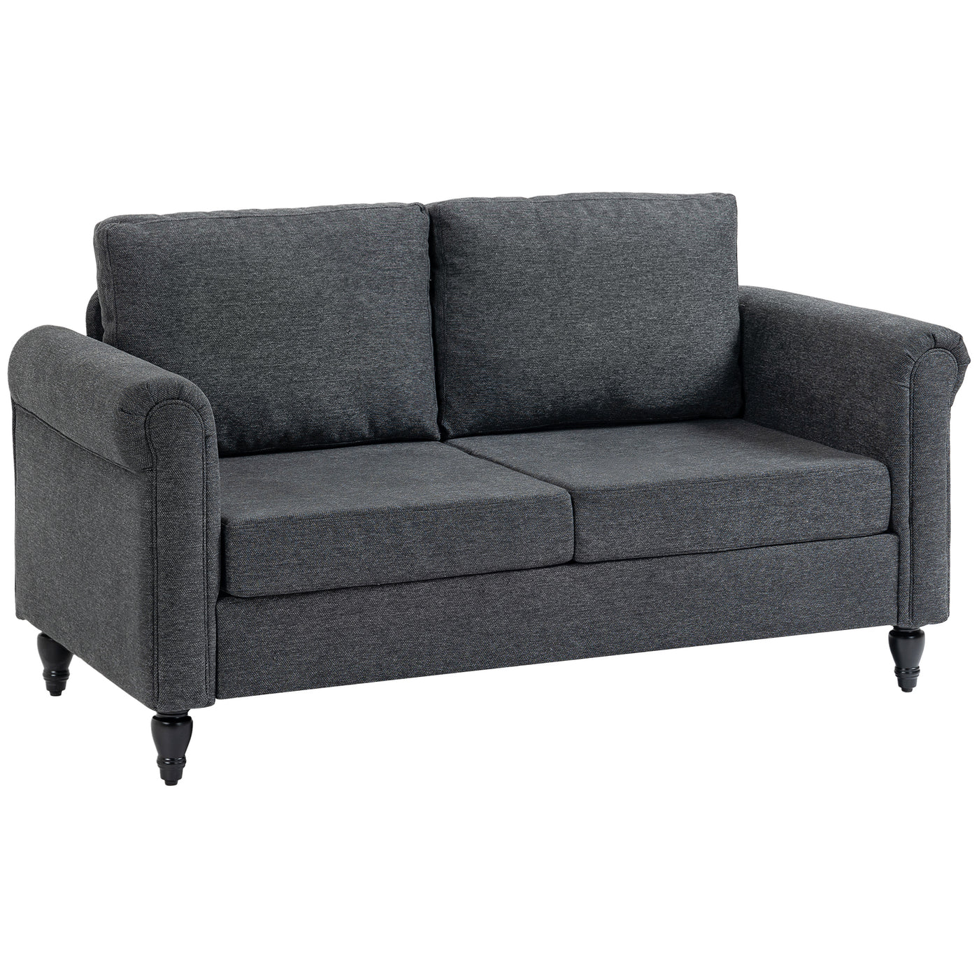 Vintage Loveseat, Upholstered Love Seat Furniture, Chenille-feel Fabric 2 Seater Sofa Couch with Rolled Arms, Gourd-Shaped Rubber Wood Legs for Living Room, Dark Grey