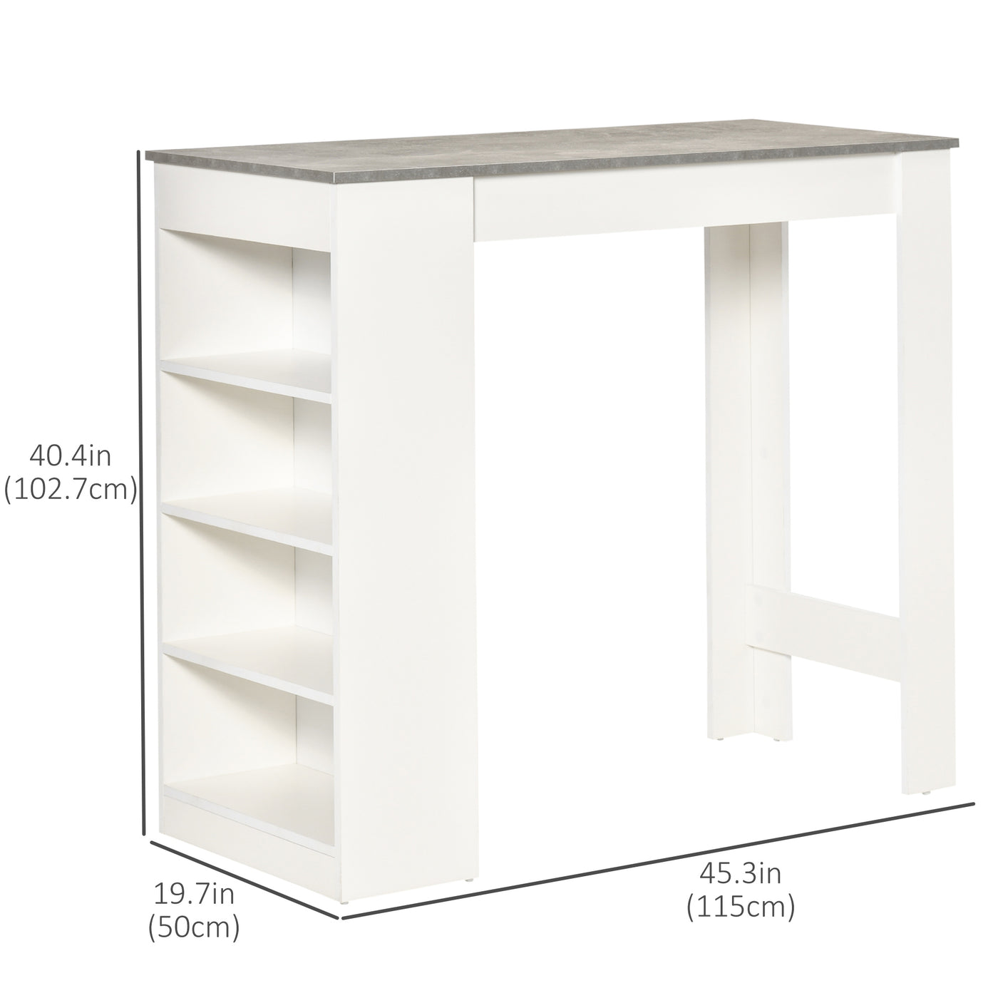 Bar Table, High Top Pub Table with 4 Storage Shelves, Modern Bar Height Table for Home Bar, Kitchen, Grey