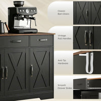 Sideboard Buffet Cabinet, 43" Farmhouse Kitchen Cabinet with 3 Barn Doors, 2 Drawers, 2 Adjustable Shelves, Black