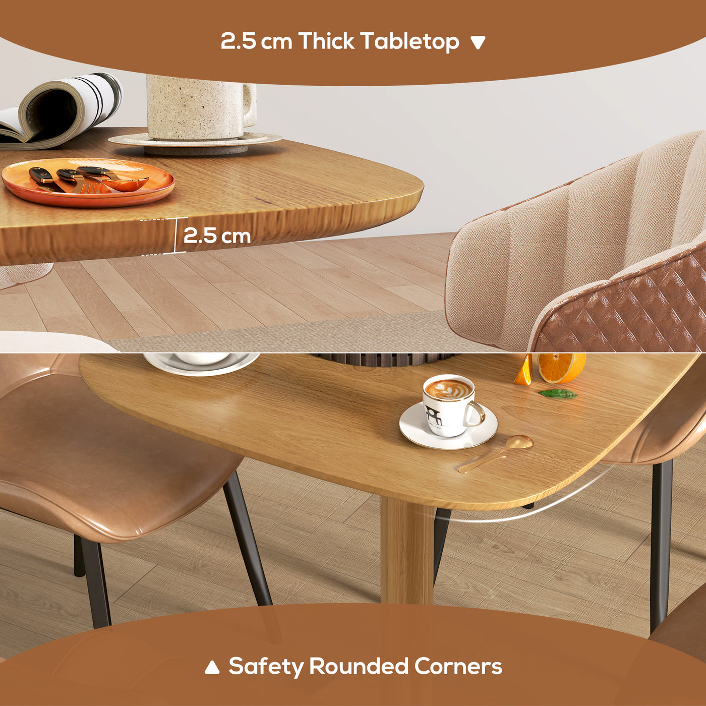 Dining Table for 4 People - Modern Kitchen Table with Wood-Effect Top, 27.6" x 27.6", Natural Wood