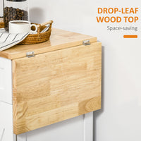 Foldable Kitchen Island with Storage Drawer, Farmhouse Style Rolling Utility Cart, Coffee Bar Cabinet on Wheels with Drop-Leaf Wood Top, White