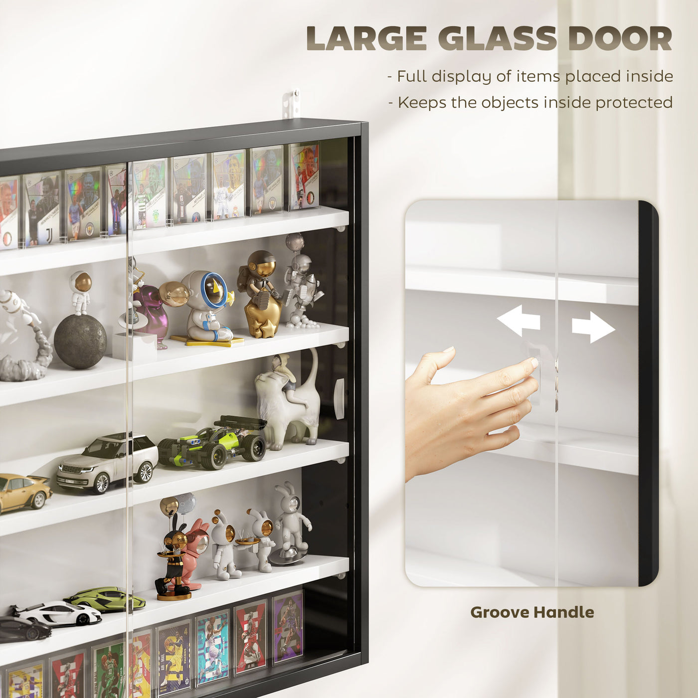 5-Tier Display Cabinet, Shot Glass Display Case, Glass Curio Cabinet with 2 Glass Doors and 4 Adjustable Shelves, Black
