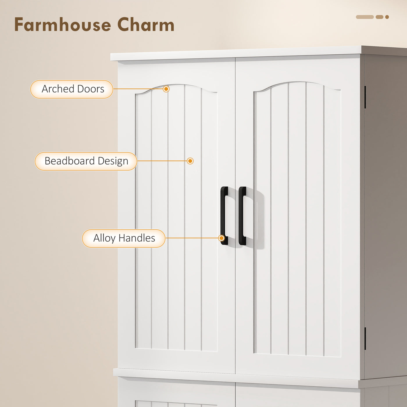 Tall Pantry Cabinet, 64" Storage Cabinet with Adjustable Shelves and 8 Door Spice Racks for Kitchen, Dining Room, White
