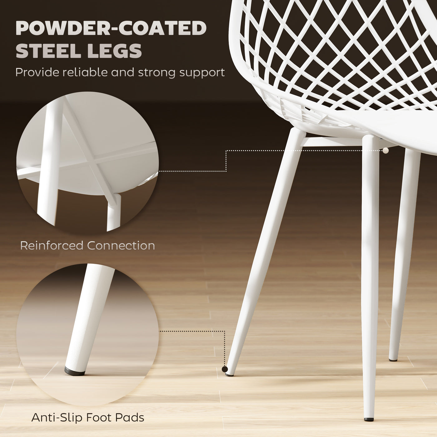 Modern Dining Chairs Set of 4, Plastic Kitchen Chairs with Hollow Backrest and Metal Legs for Living Dining Room, White